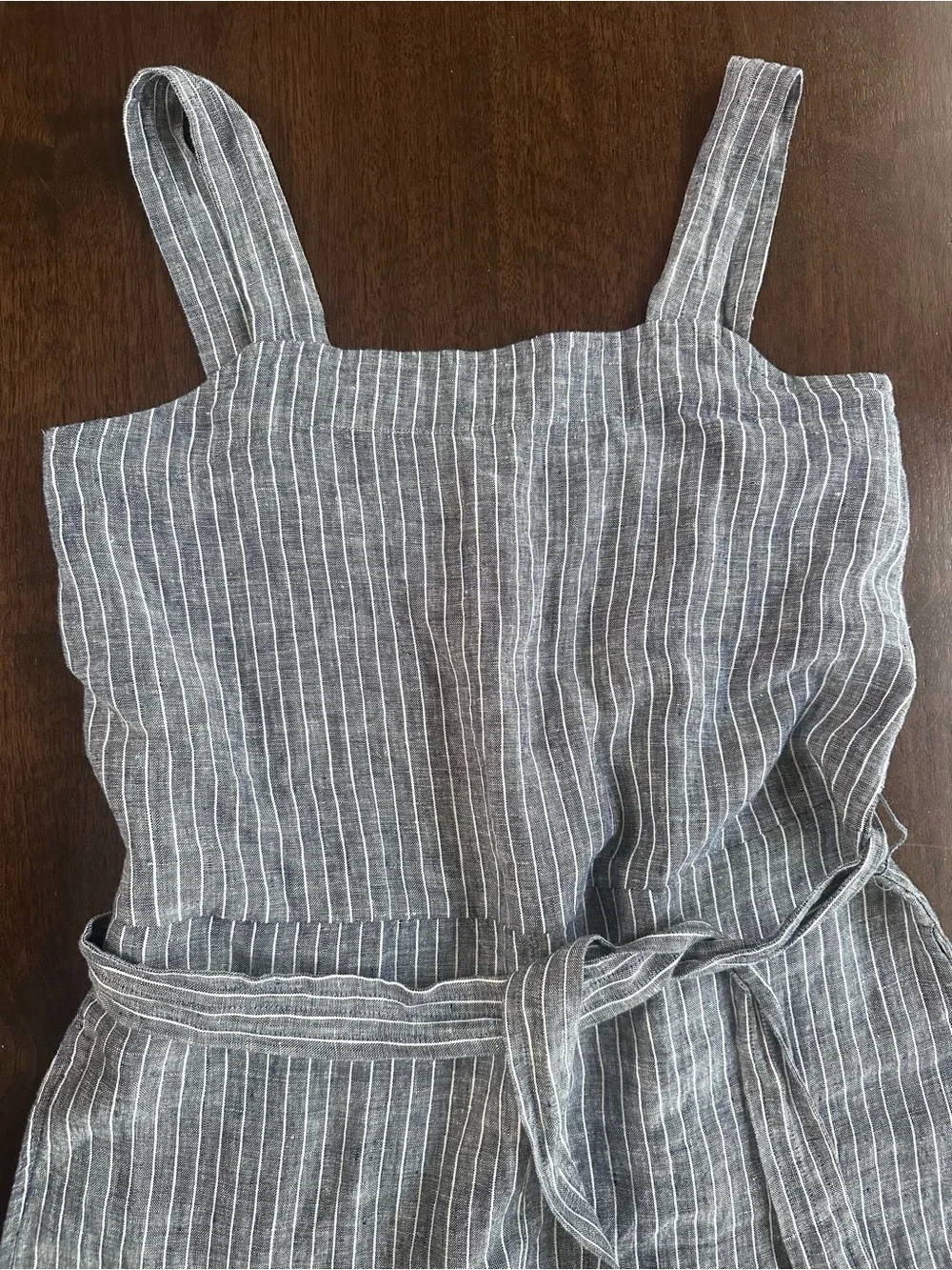 Quince Sleeveless Square Neck Blue European Linen Jumpsuit with Tie Waist S NWOT